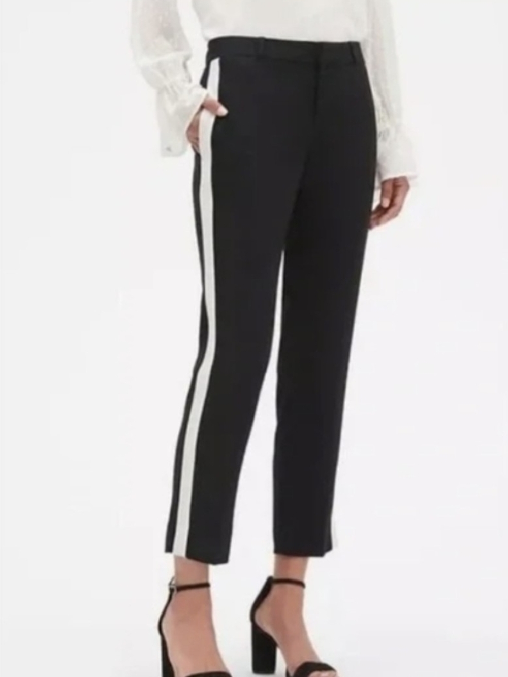 Banana Republic Avery Black Cropped Pants with White Side Stripe
